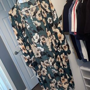 Green & floral pink blush kimono